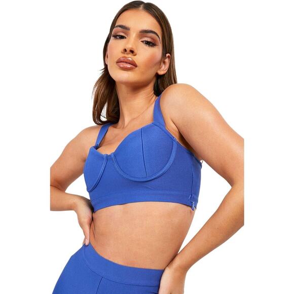 Boohoo  Premium Bandage Bralette Top Cobalt Blue Sports Bra Underwire Side Zip 6 - Picture 1 of 10